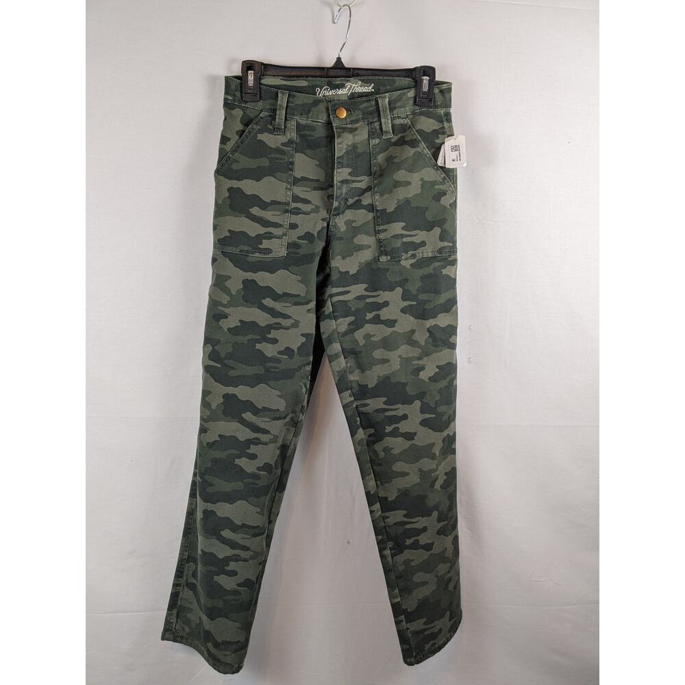 Universal Thread Cropped Jeans‎ Camo Print High Rise Straight Green 00/24 Casual